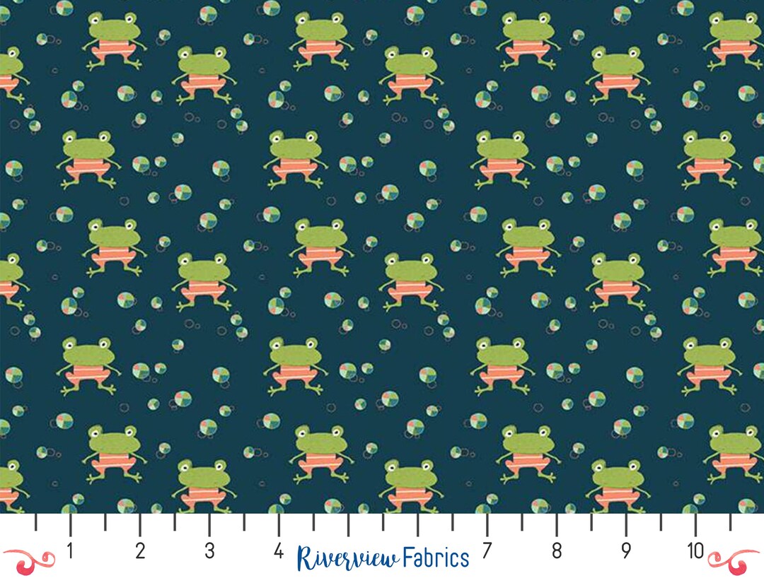 Frog Fabric by the Yard, Dark Blue, Ready Set Splash Collection, Riley ...