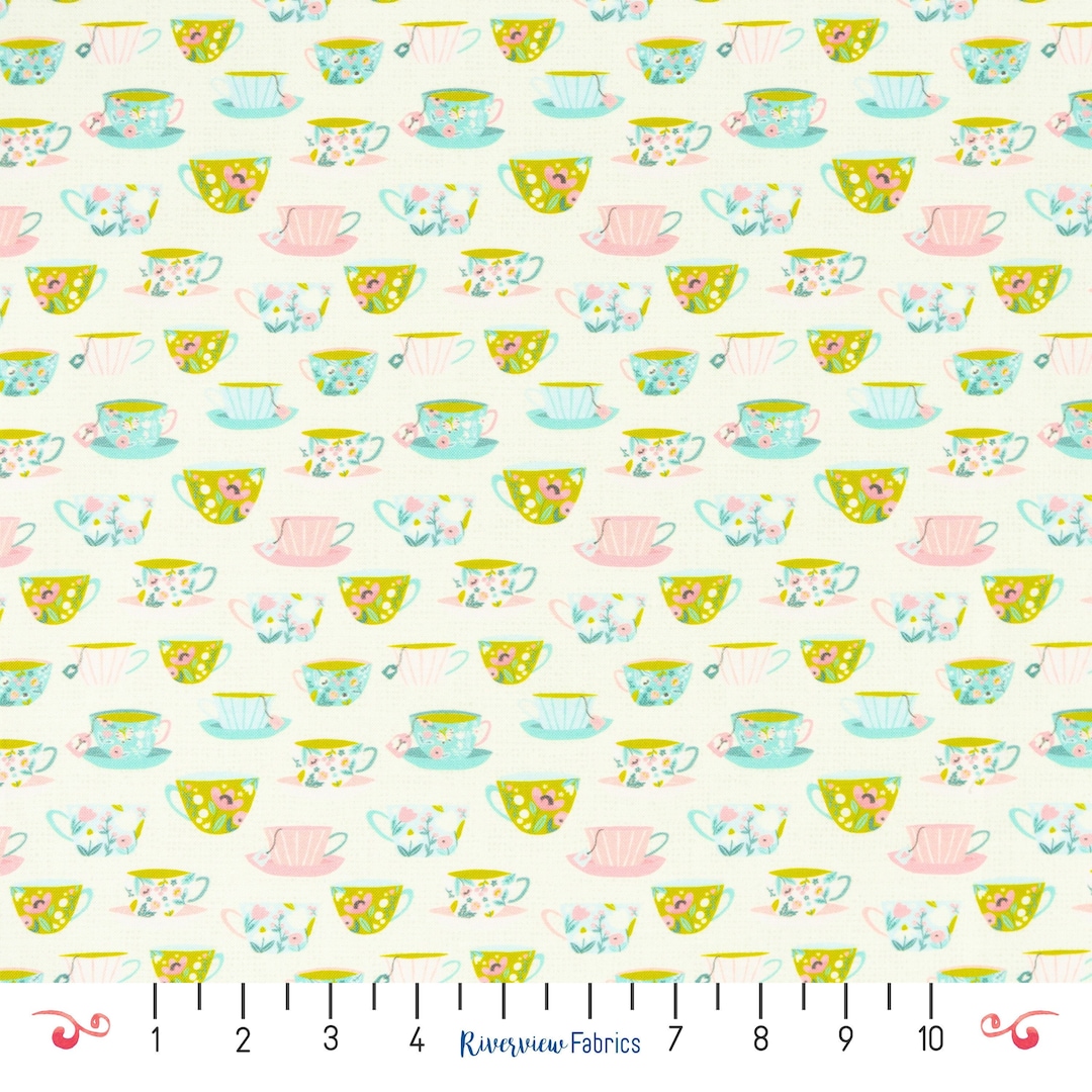 Teacup Fabric by the Yard, Ode to the Blue Jay, Camelot Fabrics, 100