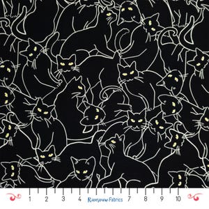 Schwarzer Katzen Stoff, Glow-in-the-Dark, Happy Hauntings Kollektion, Benartex, Quilting Cotton, Fat Quarters