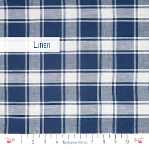 Plaid Linen Fabric By the Yard, Blue and White, 100% Linen, Fabric Merchants, Woven Fabric, Apparel Fabric, Lightweight