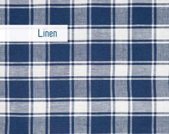Può includere: Tessuto di lino a quadri blu e bianchi. Il tessuto è tessuto con una texture sottile e ha una sensazione morbida e naturale. Il tessuto è perfetto per una varietà di progetti di cucito, tra cui abbigliamento, arredamento per la casa e artigianato.