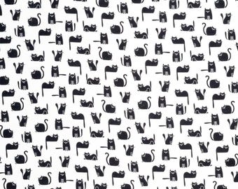 Black Cat Fabric by the Yard: Quilting Cotton, White and Black