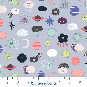 Across The Universe - Stars and Clouds - Light Blue | Cotton+Steel Fabrics | Quilting Cotton Fabric By the Yard, Fat Quarters