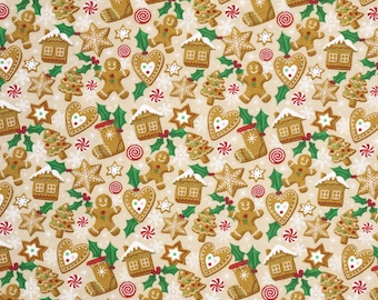 Gingerbread Cookies Fabric by the Yard, Quilting  Cotton, Christmas Miniatures III Collection, P&B Textiles