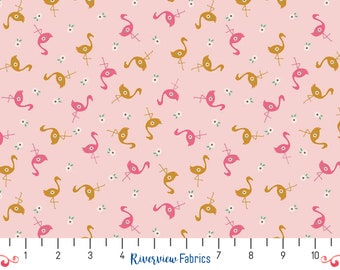 Tela Flamingo cortada a medida, rosa, dorado metálico, colección Stardust, Riley Blake Designs, 100% algodón para acolchado, Fat Quarters