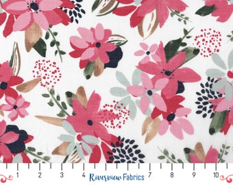 Watercolor Floral Batiste Fabric by the Yard, Frolic Collection, Cloud9 Fabrics, GOTS Certified Organic Cotton