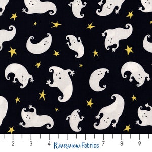 Boo! - Glow in the Dark - Tossed Ghosts | Henry Glass | Quilting Cotton Fabric By the Yard, Fat Quarters