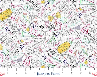 Math Fun - White | Timeless Treasures | Quilting Cotton Fabric By the Yard, Fat Quarters