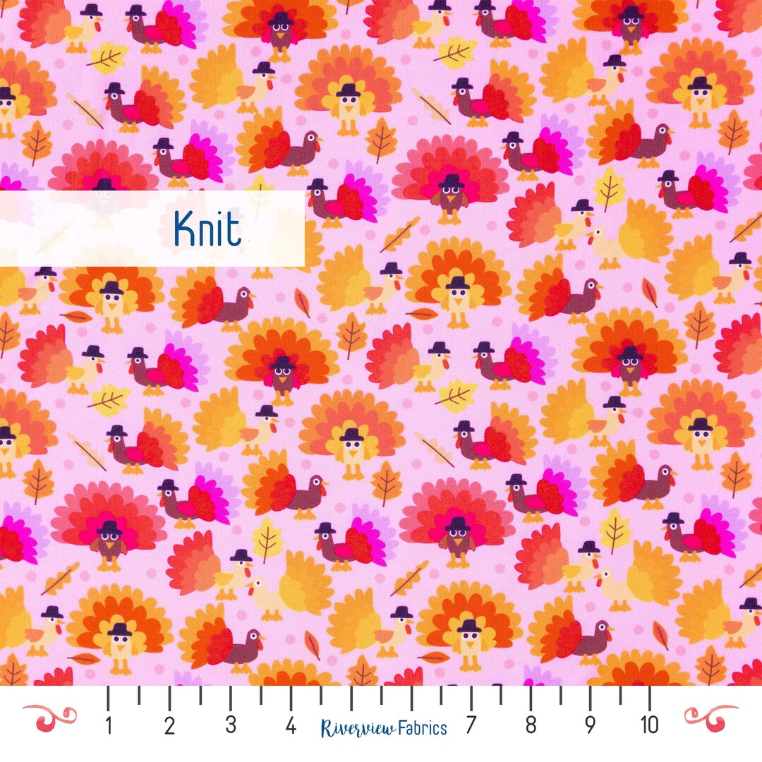 Cute Turkeys Jersey Knit Fabric by the Yard Pink/orange Etsy