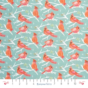 Tela Cardenales cortada a medida, Colección Aves Navideñas Mod, Telas Paintbrush Studio, 100 % algodón para acolchado, Fat Quarters