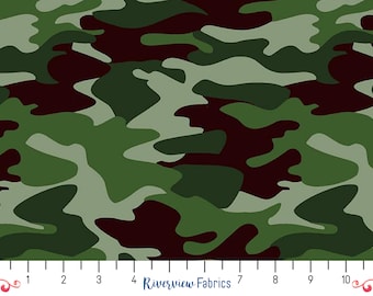 Tissu camouflage par mètre, vert, coton matelassé, collection Nobody Fights Alone, motifs Riley Blake