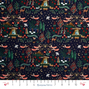 Tessuto per presepe tagliato su misura, blu navy, metallizzato, Rifle Paper Co, collezione Holiday Classics, cotone per trapuntatura, quarti di stoffa