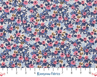 Rifle Paper Co. Fabric by the Yard, Les Fleurs Collection, Rosa, Periwinkle, 100% Quilting Cotton, Fat Quarters, Small Floral Fabric