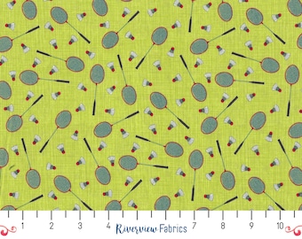 Blue Badminton Fabric Cool Tennis and Badminton Racket Fun Retro Sports ...