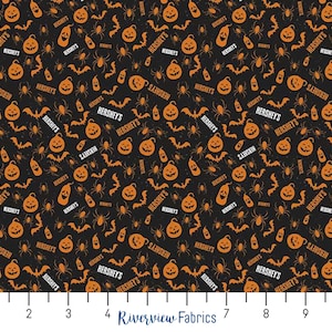 Celebrate with Hershey - Pumpkins - Black | Riley Blake | Quilting Cotton Fabric By the Yard, Fat Quarters