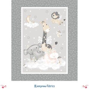 Animals in the Sky Quilting Cotton Fabric Panel, Gray, Moonlit Dreams Collection, Studio E Fabrics, 100% Cotton, Baby Quilt Panel