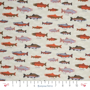 Tessuto color salmone tagliato su misura, crema, collezione Alaska, Riley Blake Designs, 100% cotone per trapuntatura, quarti di grasso