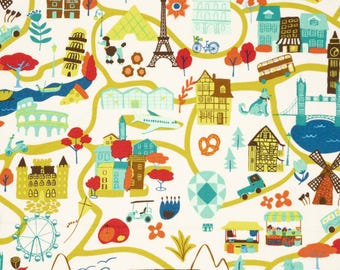 Travel Fabric By the Yard, Cream, Quilting Cotton, The Genesis of a Journey Collection, Riley Blake