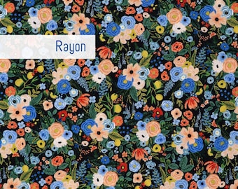 Floral Rayon Fabric By the Yard: Rifle Paper Co, Navy Blue