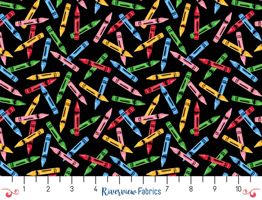 Tossed Crayons Fabric by the Yard, Back to School, Art, Kids, Studioe