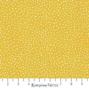 ゴールデンイエローとホワイトドットの生地（1ヤードあたり）、Happiest Dotsコレクション、RJR Fabrics、100%キルティングコットン、ファットクォーター、ベーシック、ブレンダー