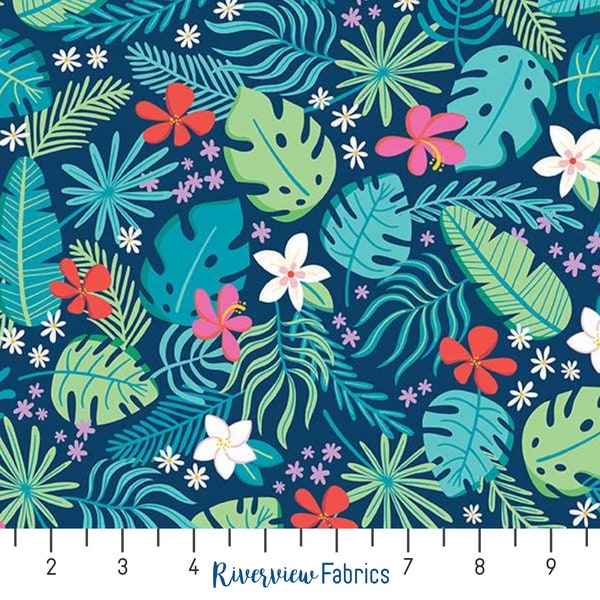 Sunshine Blvd - Main Tropical Floral - Navy | Riley Blake | Quilting Cotton Fabric By the Yard, Fat Quarters