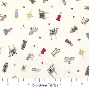 Nativity Scene People Fabric by the Yard, Riley Blake, Off-White Background with Metallic Gold Detail, 100% Quilting Cotton, Fat Quarters
