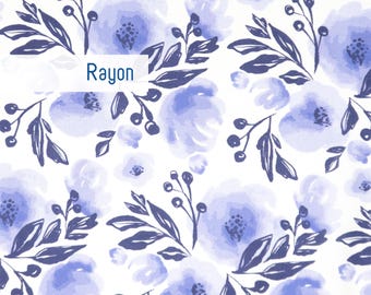 Tela floral cortada a medida: blanco/azul, rayón
