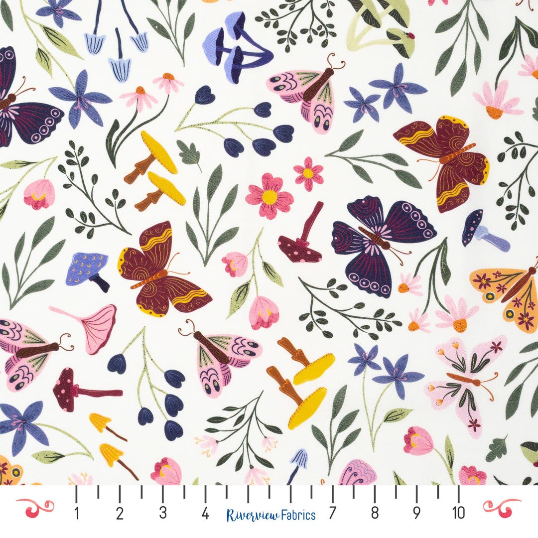 Butterfly Fabric by the Yard: Quilting Cotton, White, Flutter Blooms ...