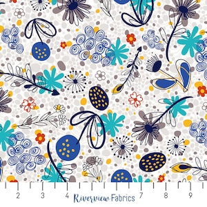 Flower Doodles - Potpourri - Royal Blue | RJR Fabrics | Quilting Cotton Fabric By the Yard, Fat Quarters
