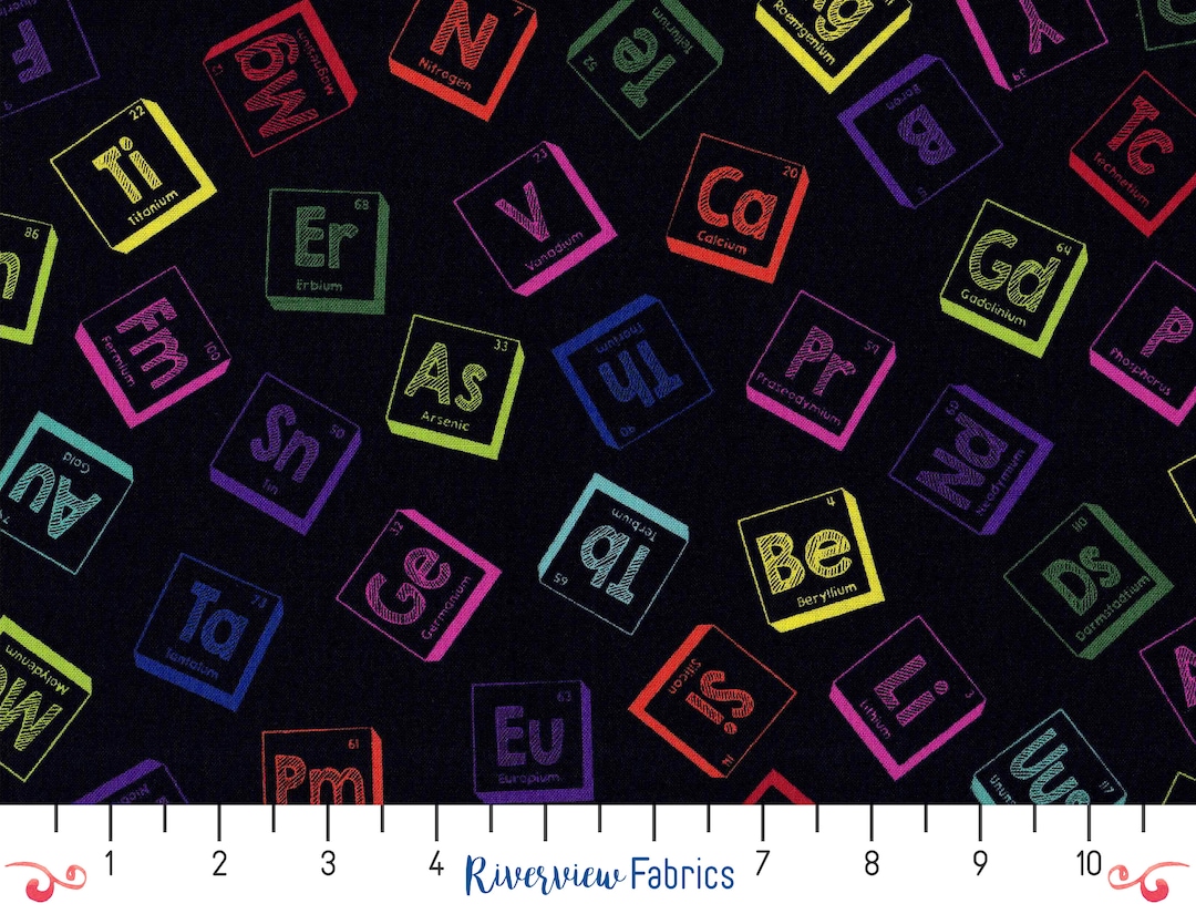 Periodic Table of Elements Fabric, Chemistry Fabric, Quilting Cotton Fabric by the Yard, Fat