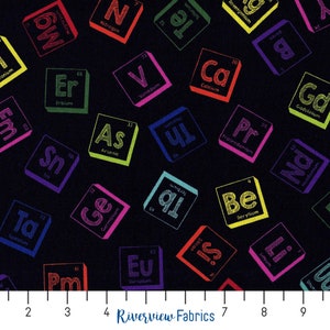 Periodic Table of Elements Fabric, Chemistry Fabric, Quilting Cotton Fabric By the Yard, Fat Quarters, RJR Fabrics