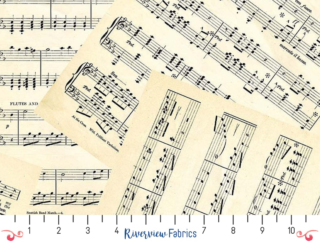 Old Classical Sheet Music Fabric by the Yard, Large Print, Antique ...