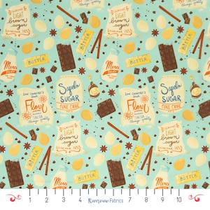 Baking Ingredients Fabric by the Yard, Fall Flavors Collection, Paintbrush Studio Fabrics, 100% Quilting Cotton, Fat Quarters