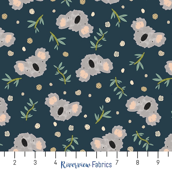 Wild Ones - Koala Dance - Navy | RJR Fabrics | Quilting Cotton Fabric By the Yard, Fat Quarters