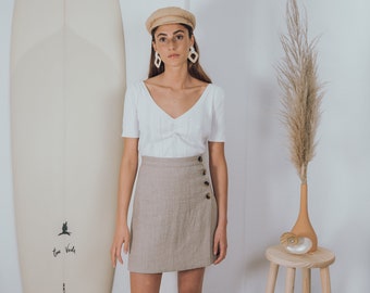 LINEN SKIRT/a-line skirt/buttoned skirt/ corduroy mini skirt/boho skirt/retro skirt/60s skirt/70s skirt