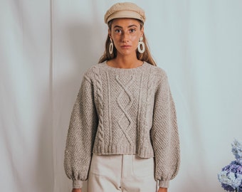 HANDMADE FISHERMAN SWEATER merino wool sustainable chunky natural eco cropped aran sweater no chemicals cruelty free