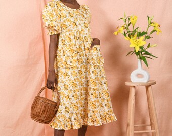 BOHO MAXI DRESS/boho floral dress/maxi summer dress/prairie dress/peasant dress/gypsy dress/edwardian dress/puff sleeves dress