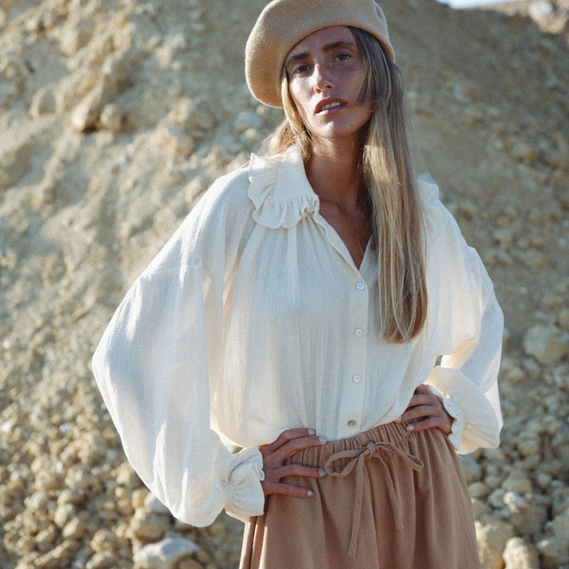 The Poet Embroidered Split Neck Blouse