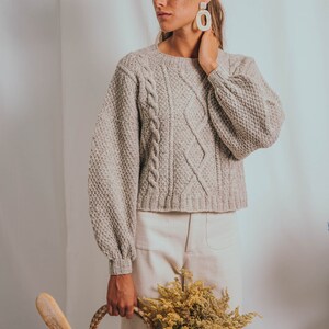 HANDMADE FISHERMAN SWEATER merino wool sustainable chunky natural eco cropped aran sweater no chemicals cruelty free image 3