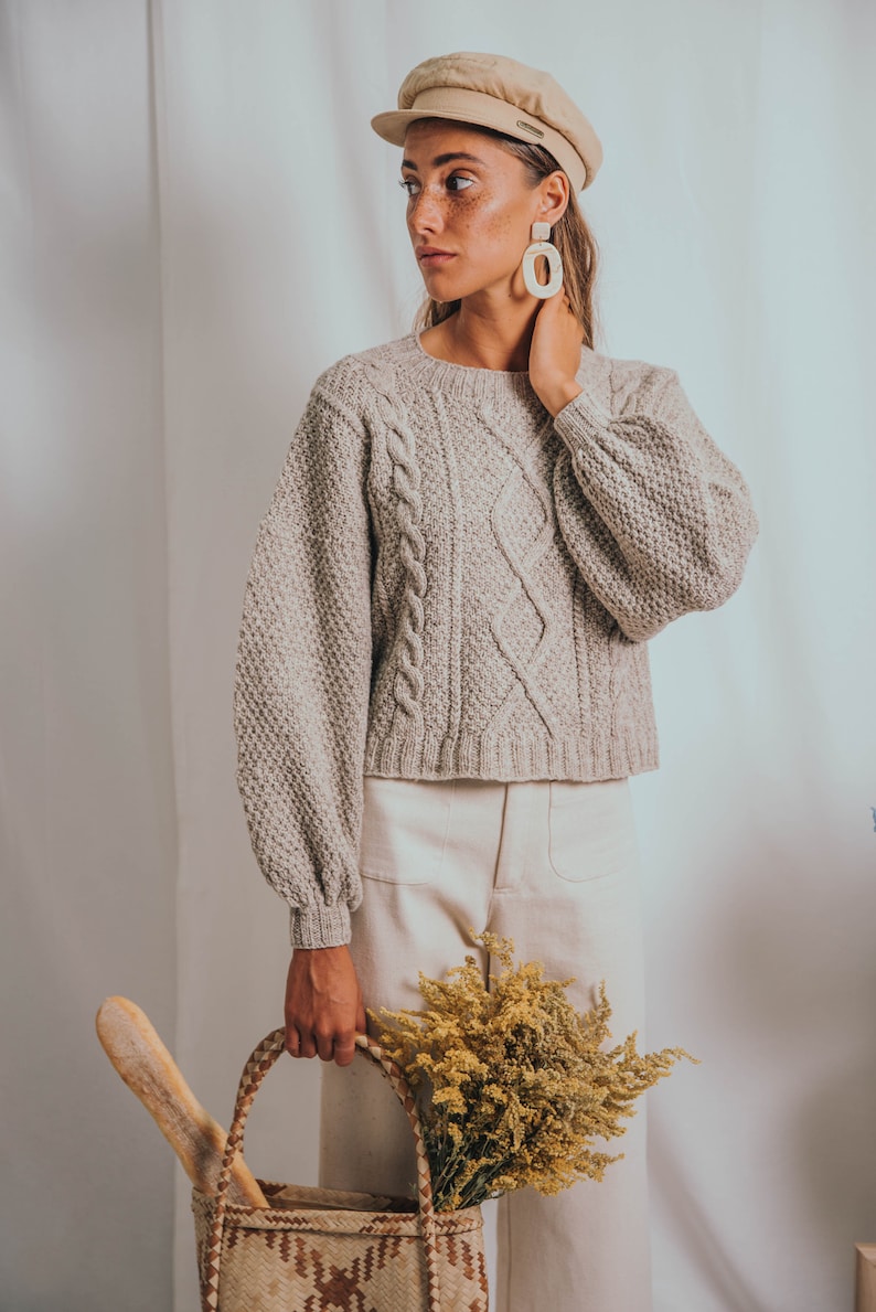 HANDMADE FISHERMAN SWEATER merino wool sustainable chunky natural eco cropped aran sweater no chemicals cruelty free image 3