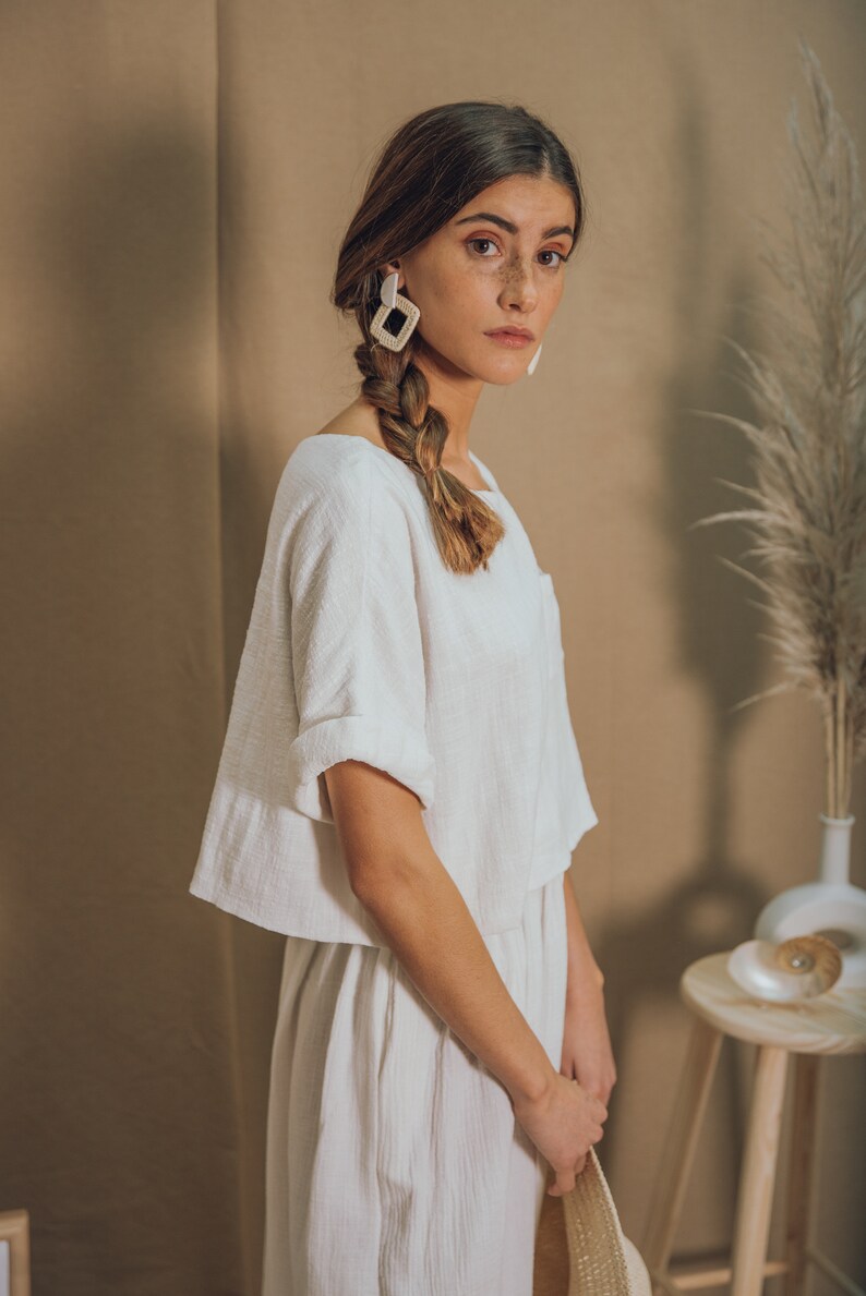 CROP TOPcotton top boho topsummer topwhite topminimal top white crop top oversize top organic clothing sustainable clothing