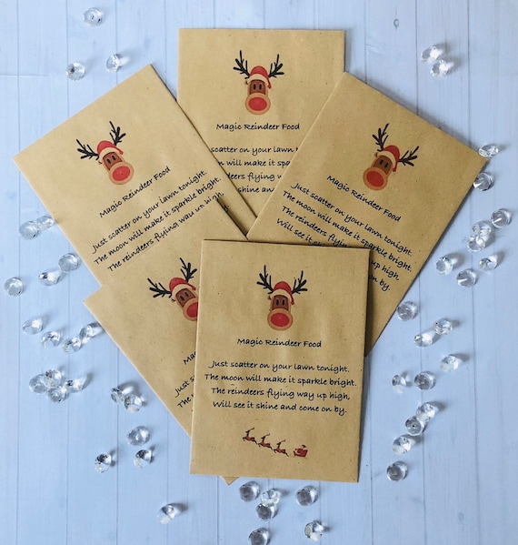5 empty envelopes for you to add your own magic reindeer food Christmas eve box