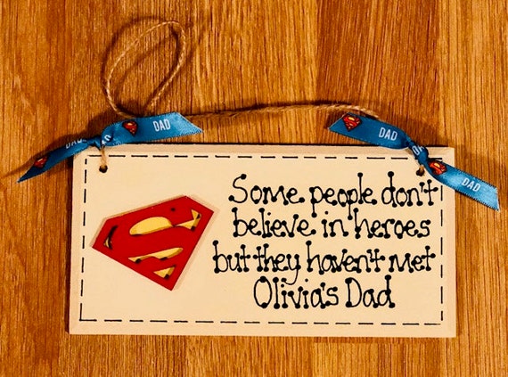 Personalised Fathers Day Gift Wooden Plaque Hero Superman Dad Daddy Gifts Wood