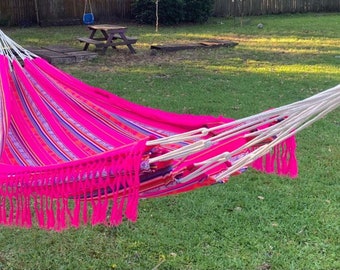 Hammock Double Handmade Hot Pink Inca Patterns Vintage Bohemian Otavalo