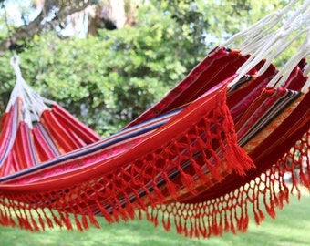 Hammock Double Handmade Red Inca Patterns Vintage Bohemian Otavalo