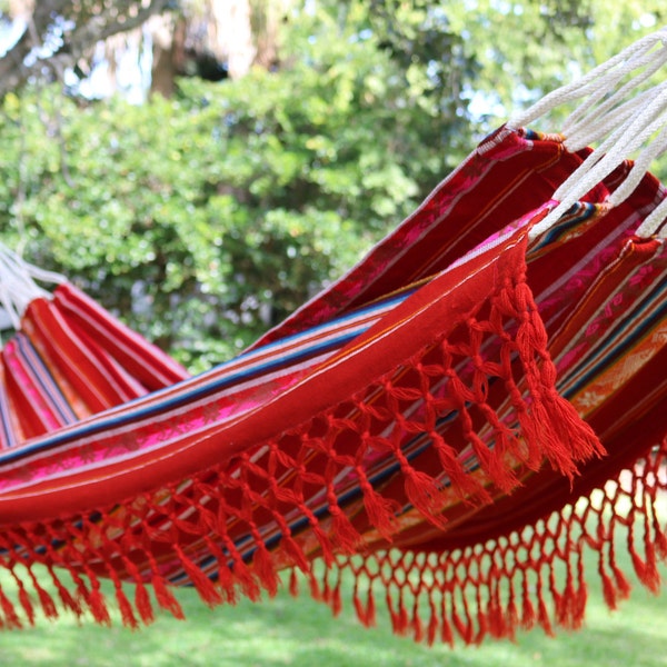 Hammock Double Handmade Red Inca Patterns Vintage Bohemian Otavalo