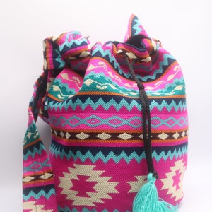 Tassel Bag Crossbody Pink Tribal Pattern Boho Handmade Shoulder Yoga