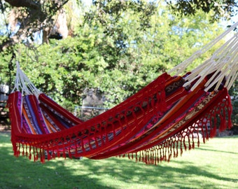 Hamaca Doble Artesanal Borgoña Patrones Incas Vintage Boho Otavalo