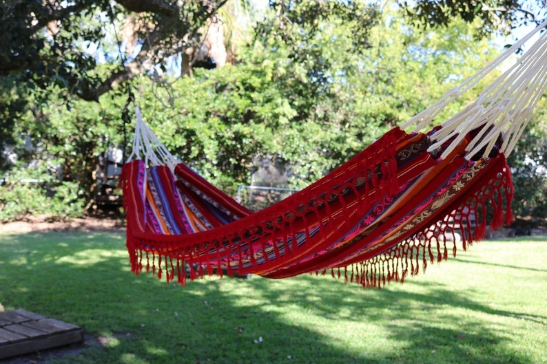 Hammock Burgundy Double Inca Pattern Handmade Indoor Outdoor Bohemian Vintage Garden Gift